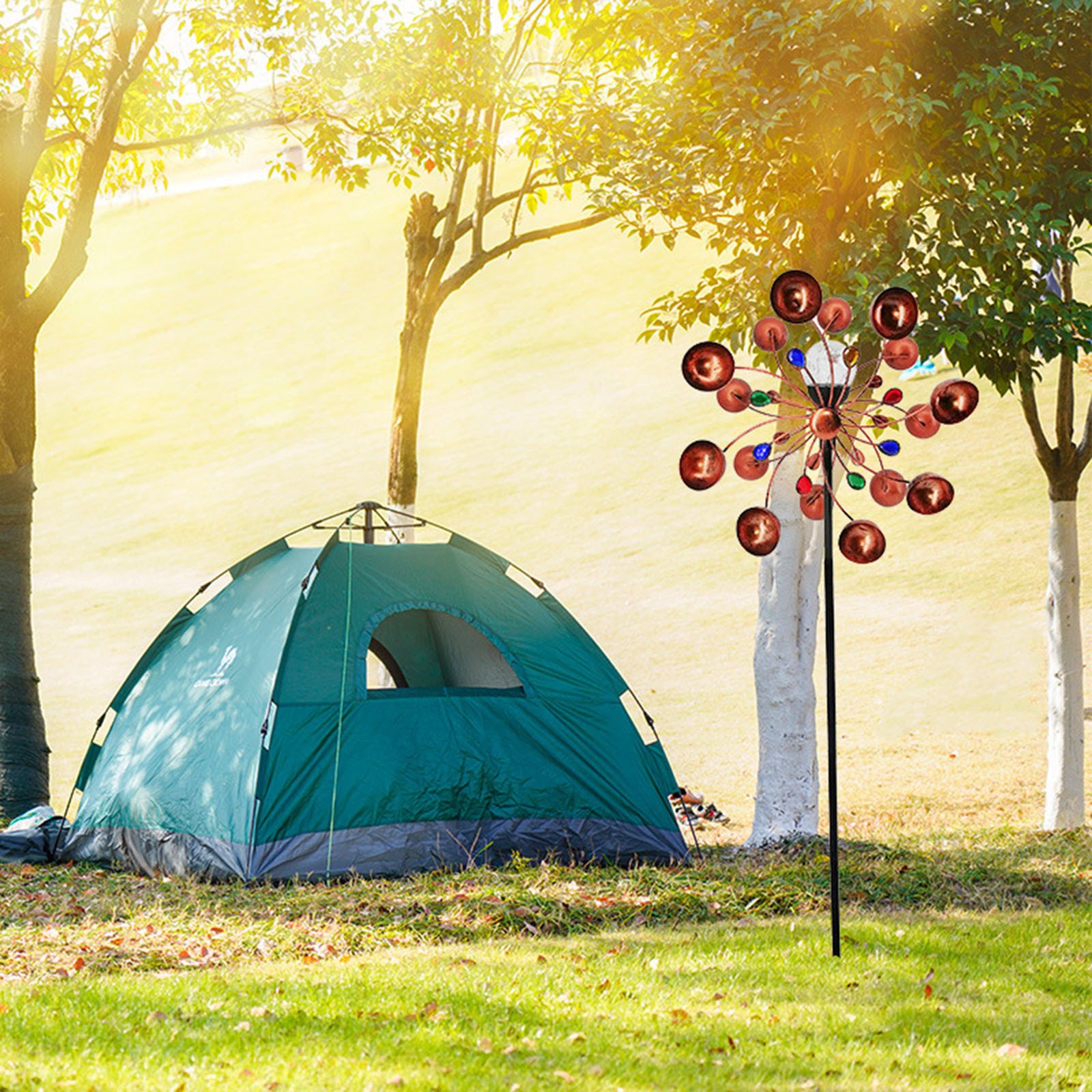 Metal Wind Spinner Wrought Iron Windmill Stake Rainbow Colored Outdoor Garden Decor Pinwheel Rotation Yard Lawn Funny Toys #BL5 - Image 4
